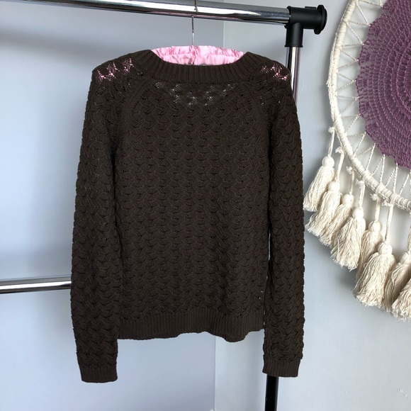 Loft Brown Basket Weave Crew Neck Sweater - Picture 4 of 5